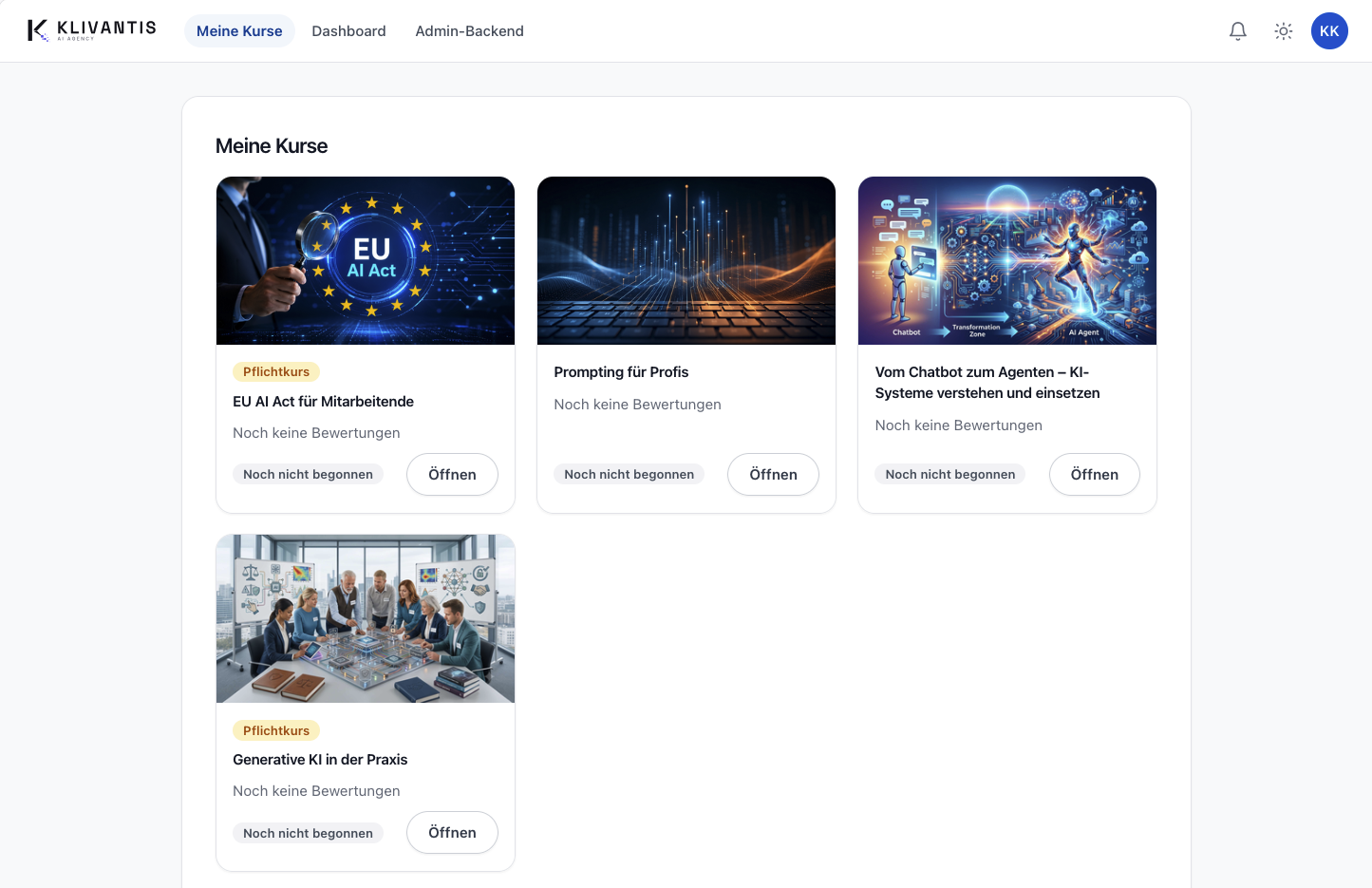 Echter Screenshot: Dashboard mit Kursübersicht der Team-Training-App
